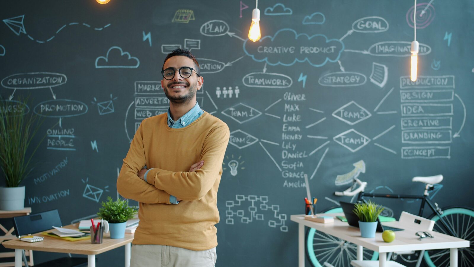 A small-business owner mapping out marketing strategy
